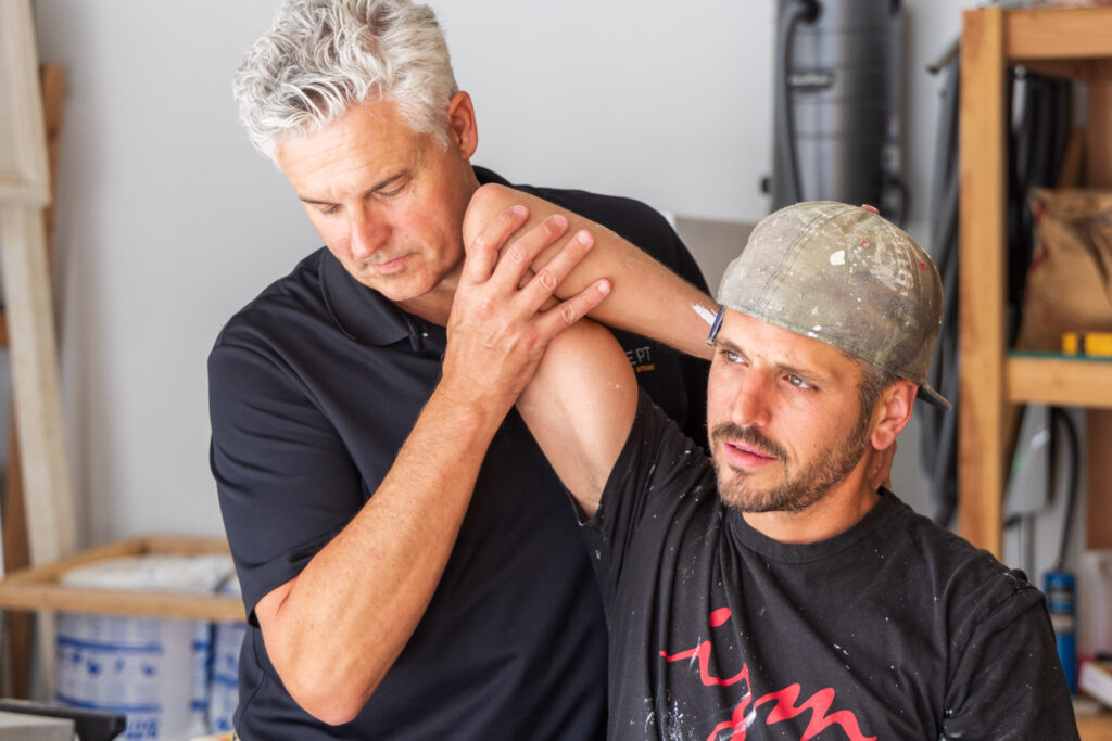 Mike stretching painter right shoulder